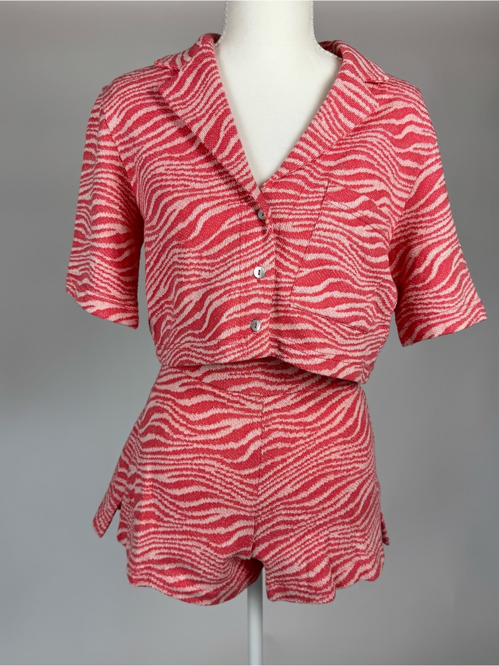 Zara Pink and White Zebra-Print High Waist Shorts Set